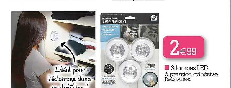 3 lampes led à pression adhésive
