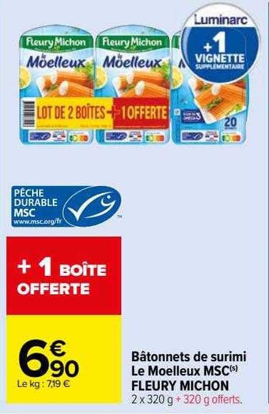 bâtonnets de surimi le moelleux msc fleury michon