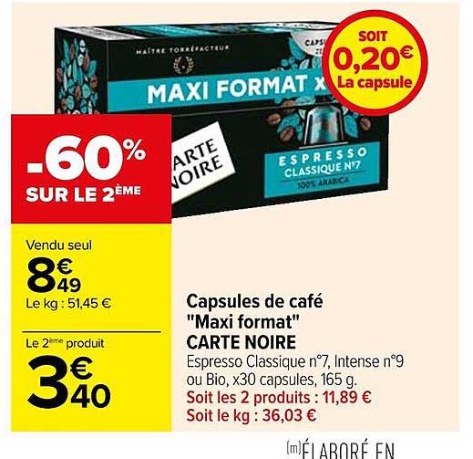 capsules de café "maxi format" carte noire