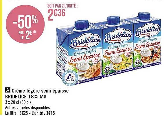 crème légère semi épaisse bridélice 18% mg