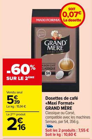 dosettes de café «maxi format» grand mère