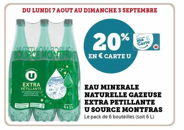 Eau Minérale Naturelle Gazeuse Extra Pétillante U Source Montfras
