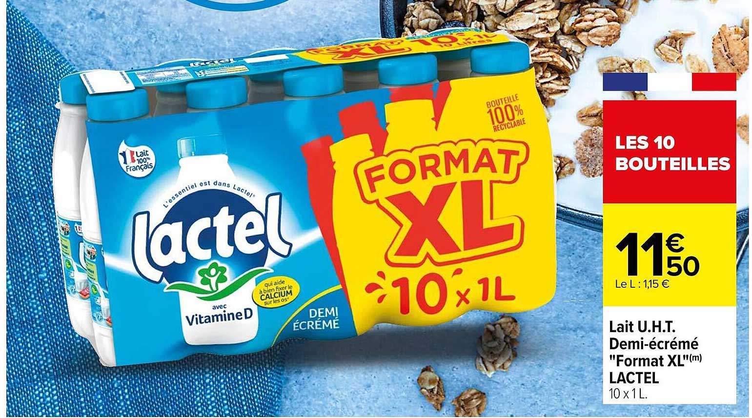lait u.h.t. demi-écrémé "format xl" lactel