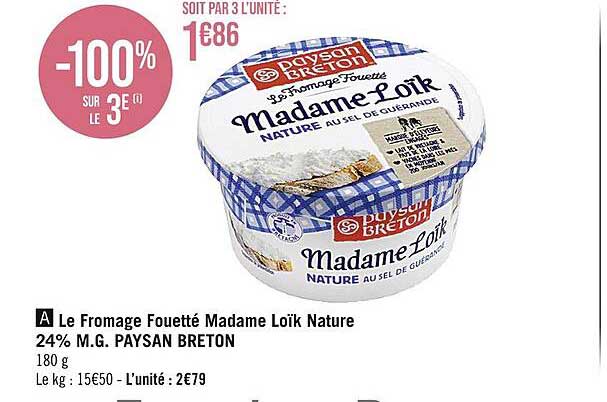 le fromage fouetté madame loïk nature 24% m.g. paysan breton