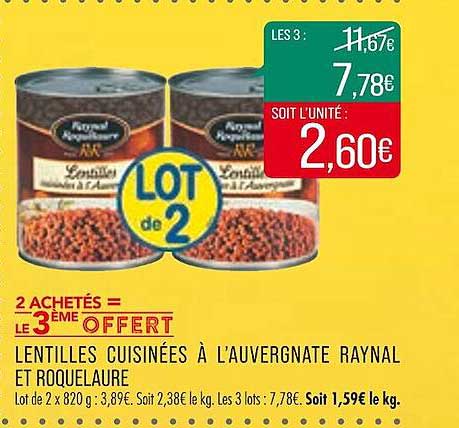 lentilles cuisinées à l'auvergnate raynal et roquelaure
