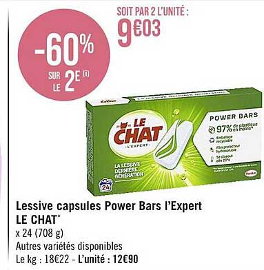 Lessive Capsules Power Bars L'expert Le Chat