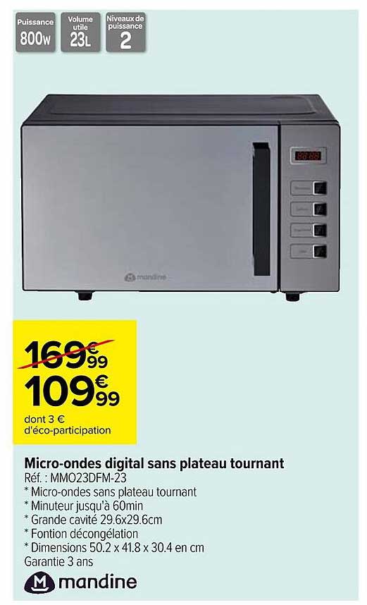 micro-ondes digital sans plateau tournant mandine
