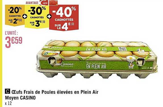 œufs frais de poules élevées en plein air moyen casino