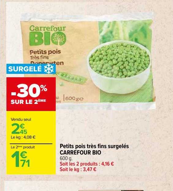 petits pois très fins surgelés carrefour bio