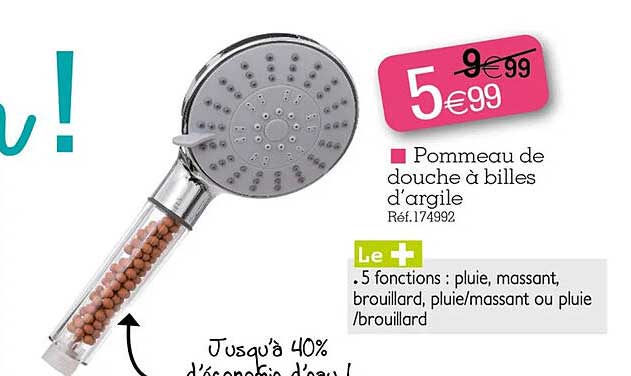 pommeau de douche à billes d'argile