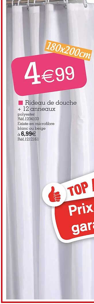 Rideau De Douche + 12 Anneaux