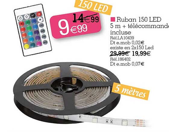Ruban 150 Led 5 M + Télécommande Inluse