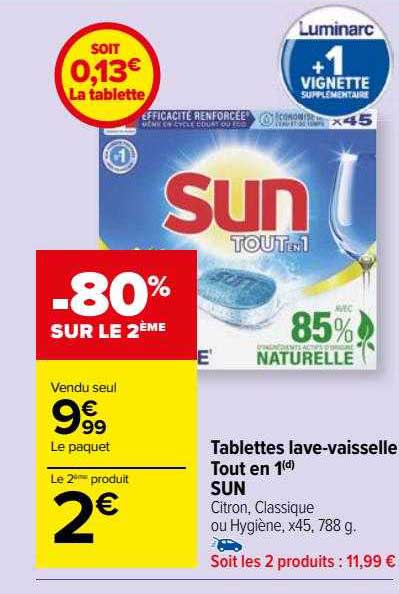 tablettes lave-vaisselle tout en 1 sun