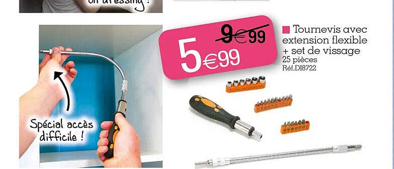 tournevis avec extension flexible + set de vissage