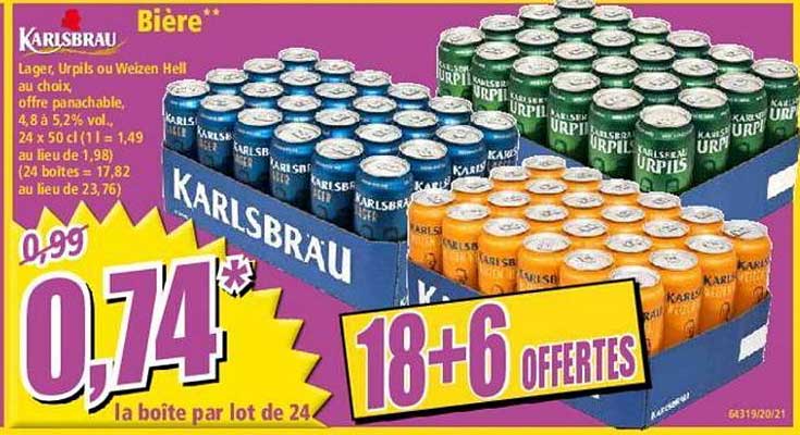 bière karlsbrau 18+6 offertes