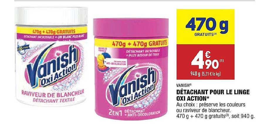 détachant pour le linge oxi action vanish