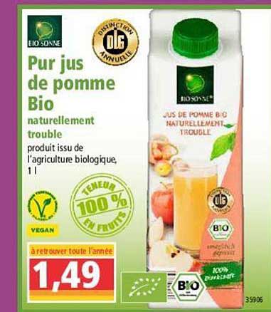 pur jus de pomme bio bio sonne