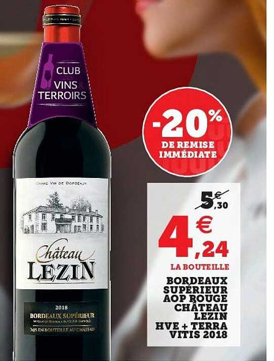 bordeaux supérieur aop rouge château lezin hve + terra vitis 2018
