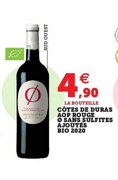 côtes de duras aop rouge sans sulfites ajoutés bio 2020