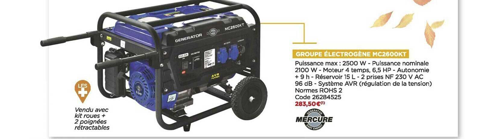 groupe électrogène mc2600kt mercure
