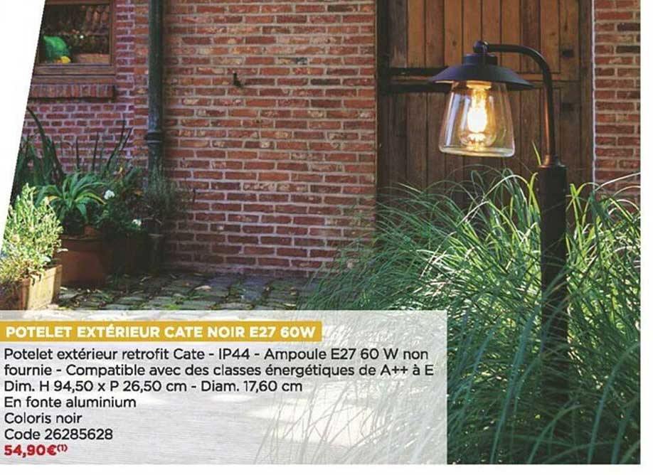potelet extérieur cate noir e27 60w