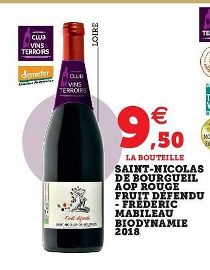 saint-nicolas de bourgueil aop rouge fruit défendu - frederic mabileau biodynamie 2018
