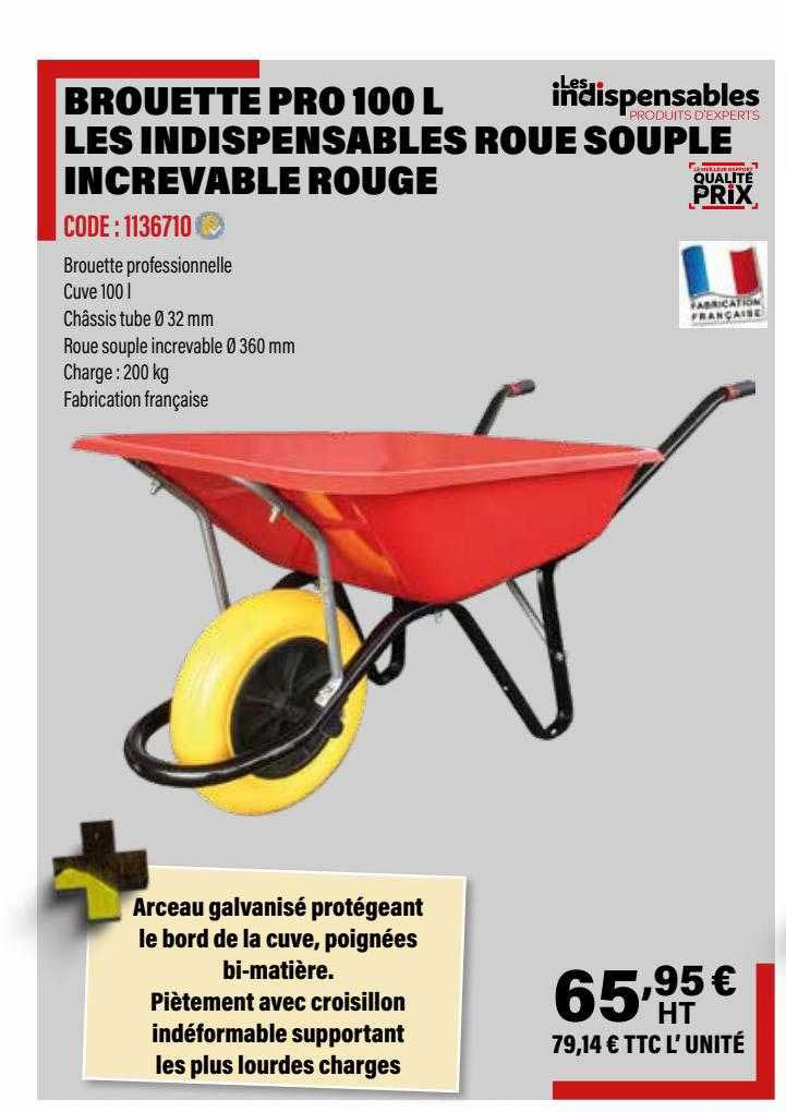 brouette pro 100l les indispensables roue souple increvable rouge