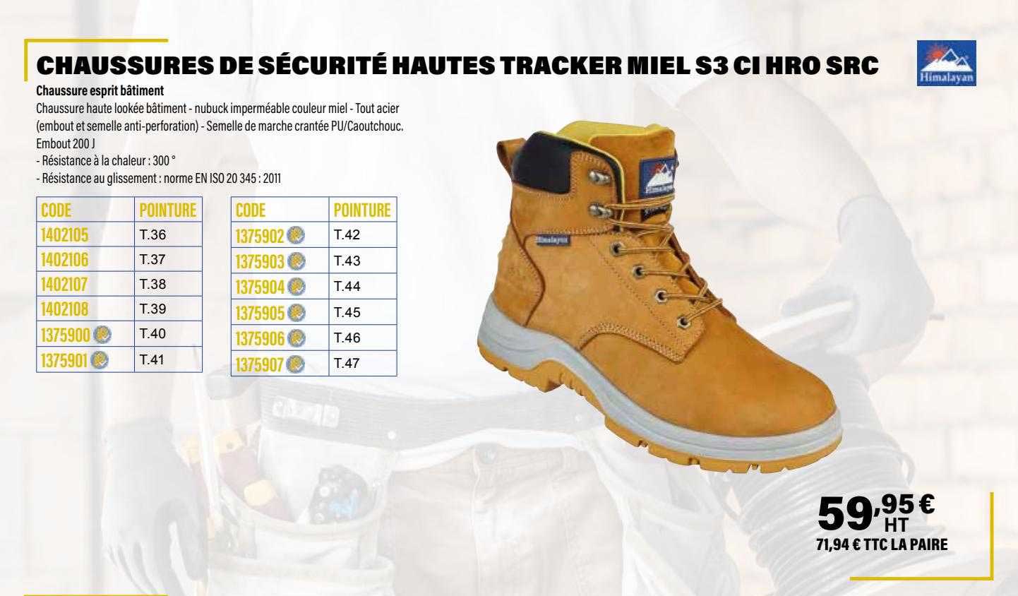 chaussures de sécurité hautes tracker miel s3 ci hro src