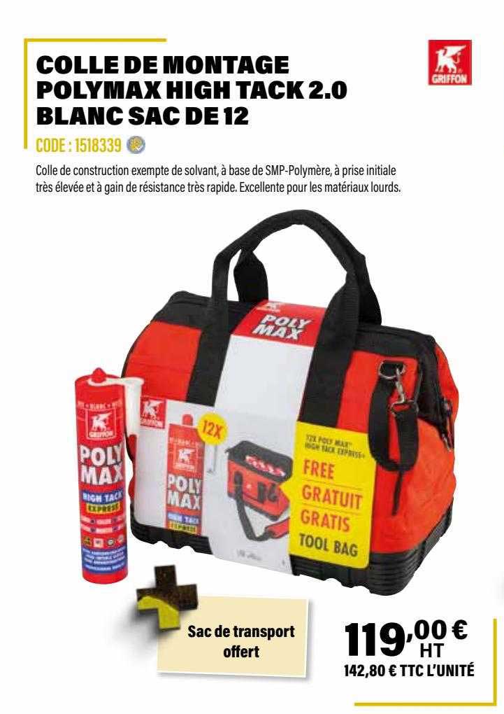 colle de montage polymax high tack 2.0 blanc sac de 12