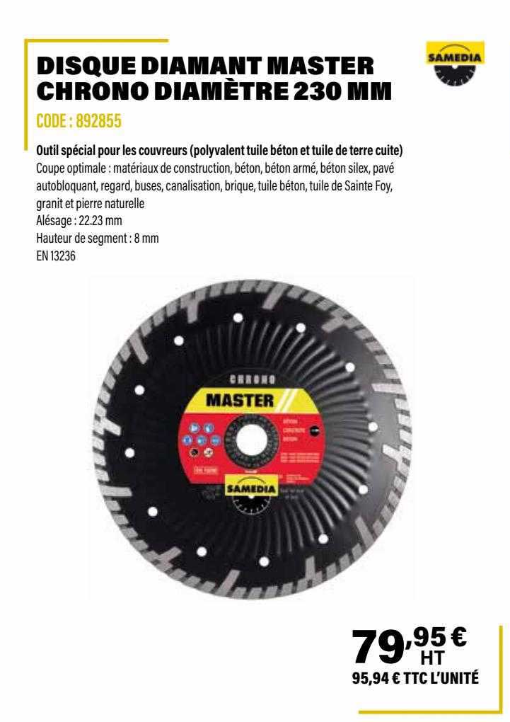 disque diamant master chrono diamètre 230 mm samedia