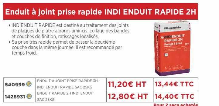 enduit à joint prise rapide indi enduit rapide 2h