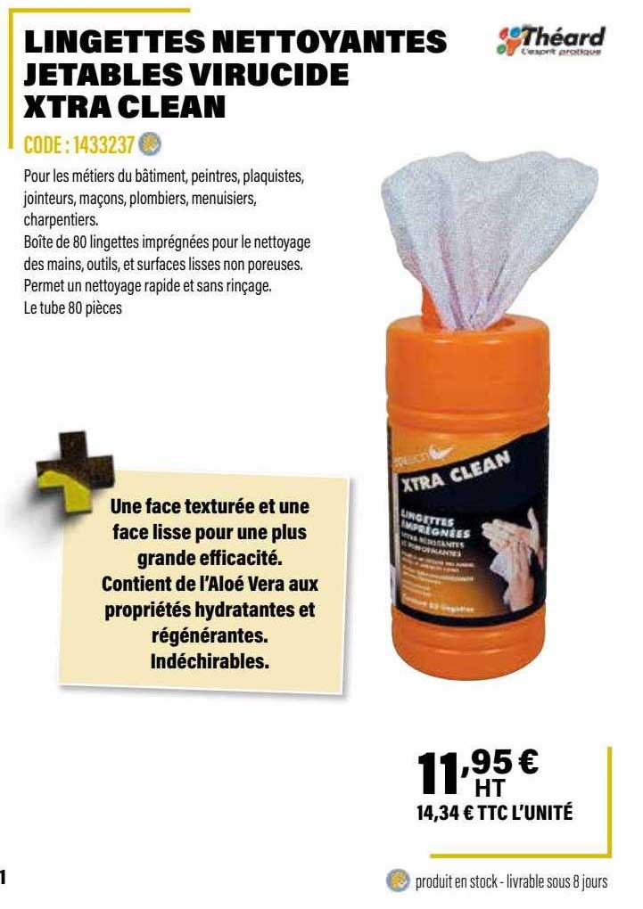 lingettes nettoyantes jetables virucide xtra clean théard