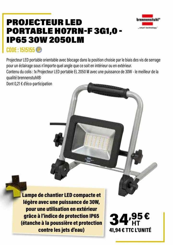 projecteur led portable h07rn-f 3g 1,0-ip65 30w 2050lm