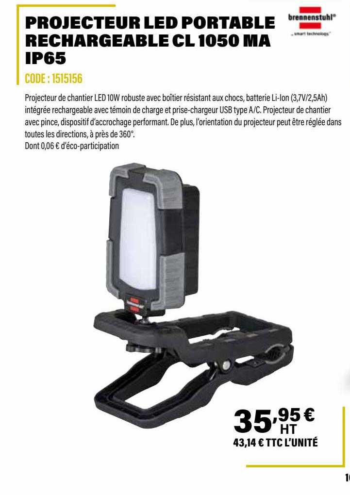 projecteur led portable rechargeable cl 1050 ma ip65