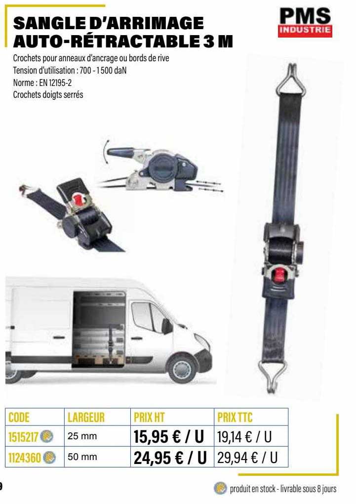 sangle d'arrimage auto-rétractable 3 m pms industrie
