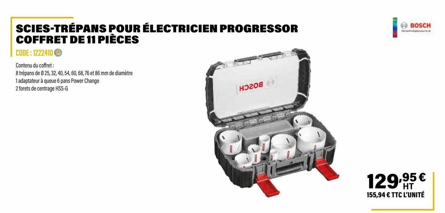 scies-trépans pour électricien progressor coffret de 11 pièces bosch