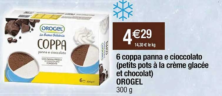 6 coppa panna e cioccolata (petits pots à la crème glacée et chocolat) orogel