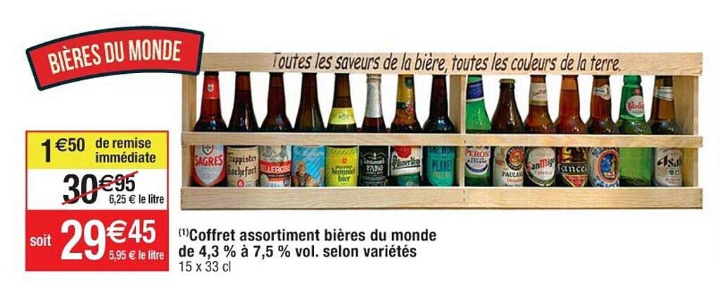 coffret assortiment bières du monde de 4,3% à 7,5% vol. selon variétés