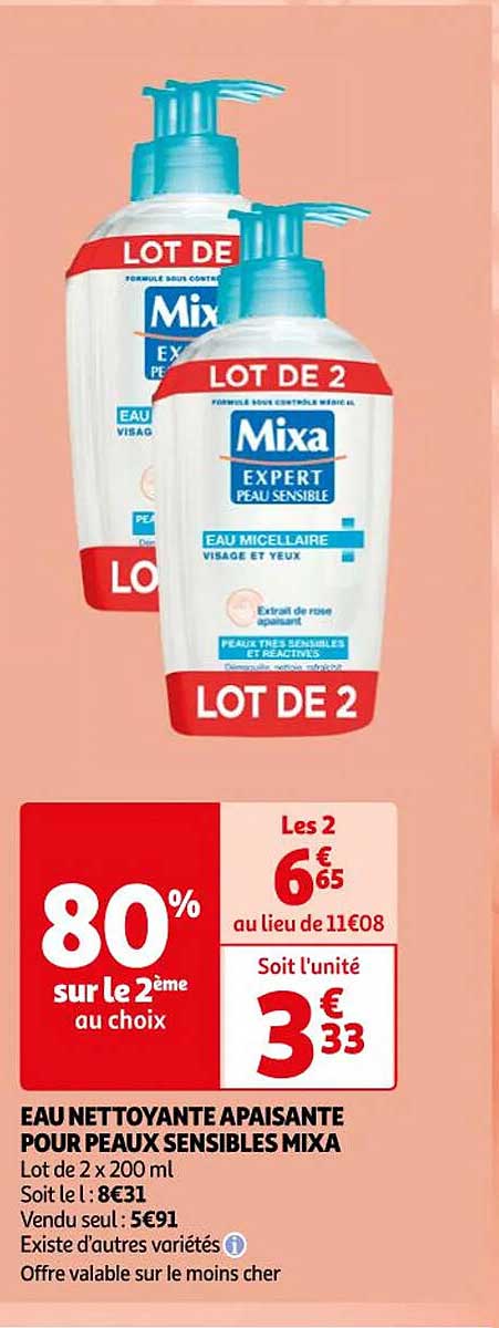 eau nettoyante apaisante pour peaux sensibles mixa
