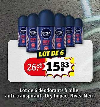 lot de 6 déodorants à bille anti-transpirants dry impact nivea men