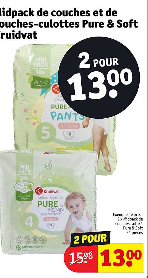 midpack de couches et de couches-culottes pure & soft kruidvat