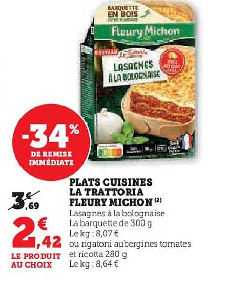 plats cuisinés la trattoria fleury michon