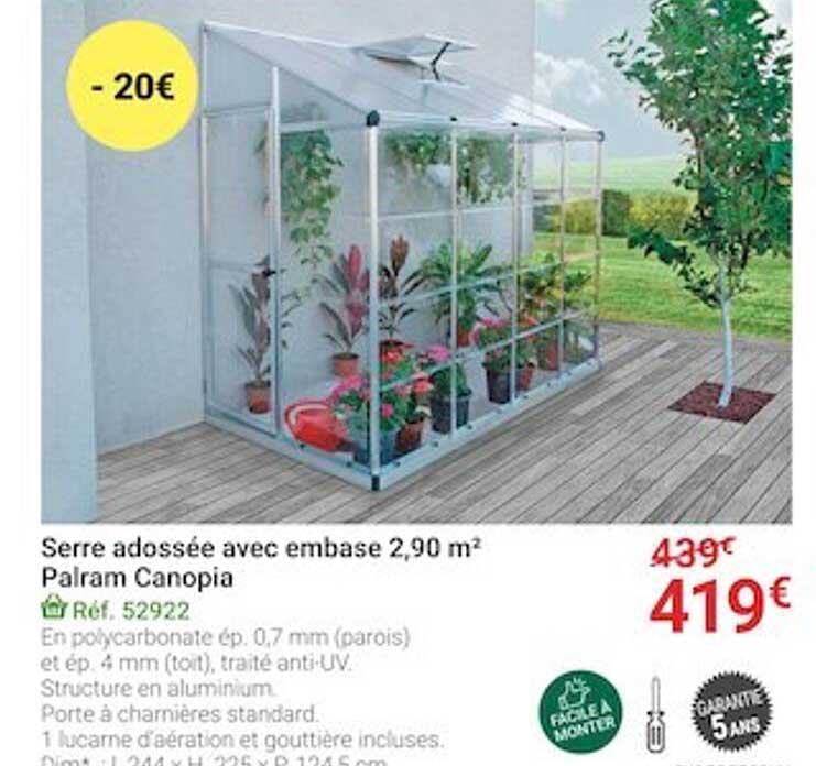 serre adossée avec embase 2,90 m² palram canopia