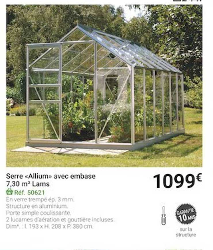 serre «allium» avec embase 7,30 m² lams