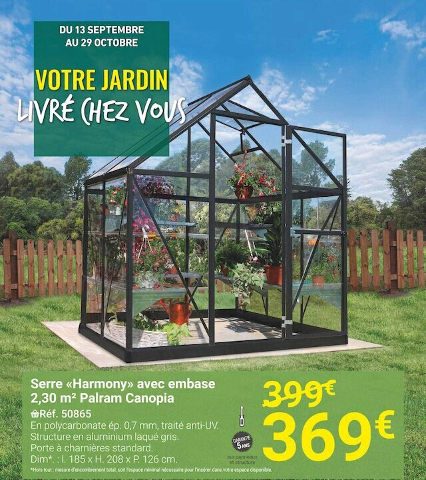 serre «harmony» avec embase 2,30 m² palram canopia