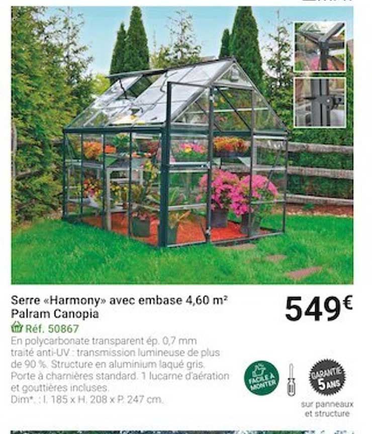 serre «harmony» avec embase 4,60 m² palram canopia