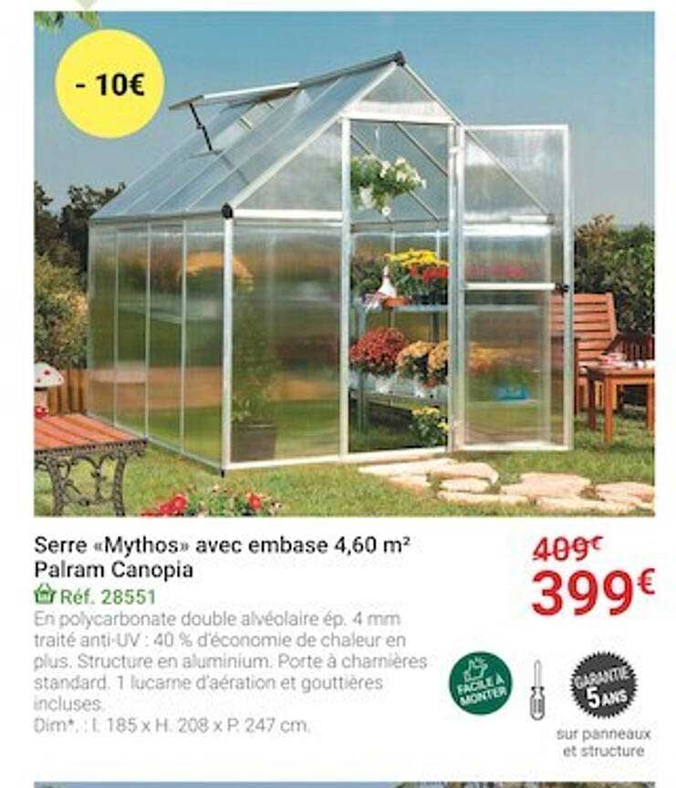 serre «mythos» avec embase 4,60 m² palram canopia