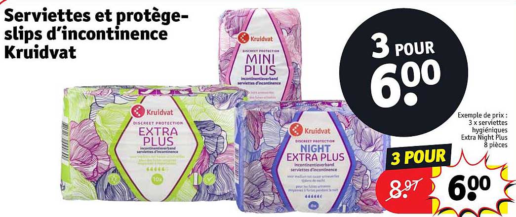 serviettes et protège-slips d'incontinence kruidvat