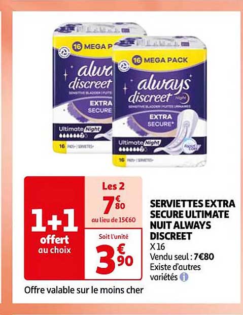 serviettes extra secure ultimate nuit always discreet