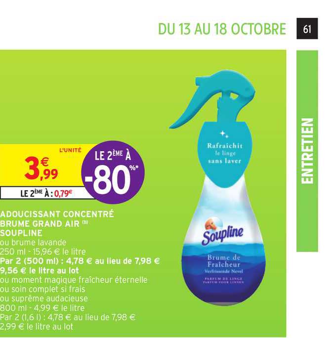 adoucissant concentré brume grand air soupline le 2ème à -80%